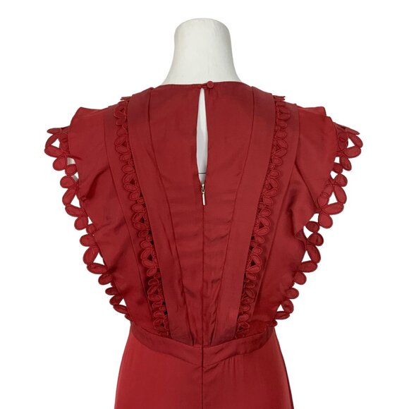 Rebecca Taylor Sleeveless Embroidered Dress 4 Brick Silk Ruffles Midi Western - Picture 8 of 12